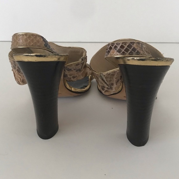 Michael Kors Collection Reptile Gold Circle Stud Stack Heel Sandals, Size 7 🔴 - Picture 3 of 4